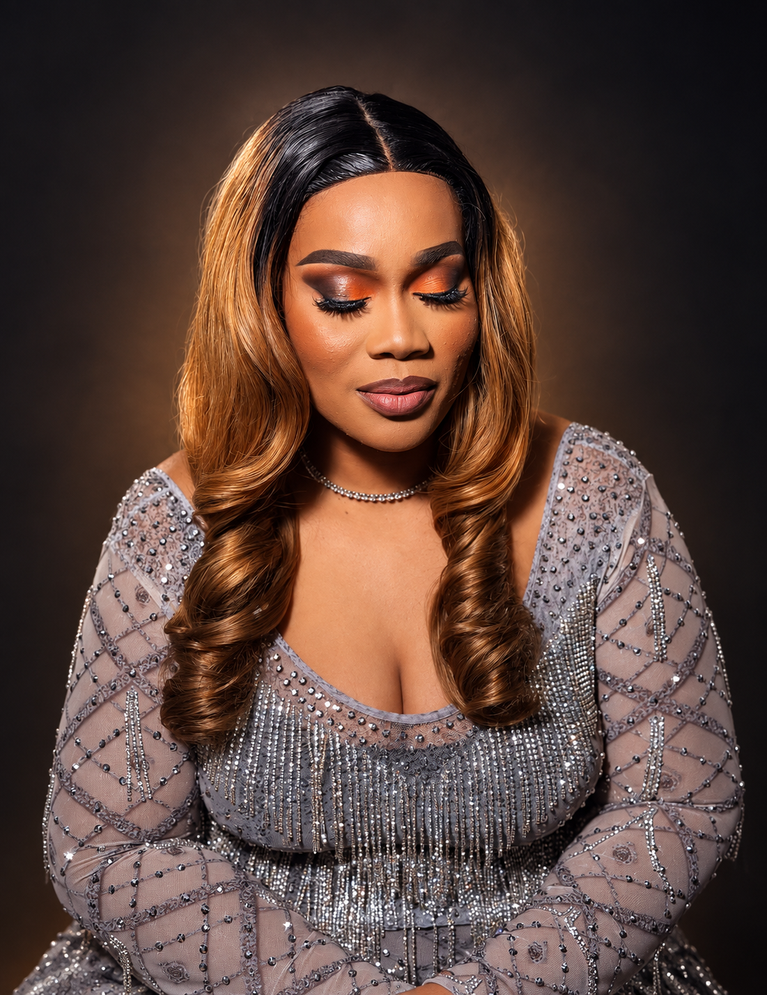 Bronze glam and styled ombre hair